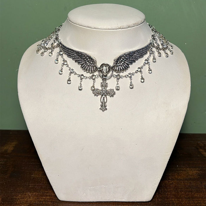 Wholesale Vintage Cross Necklace Angel Wings Halloween Necklace Accessories Women