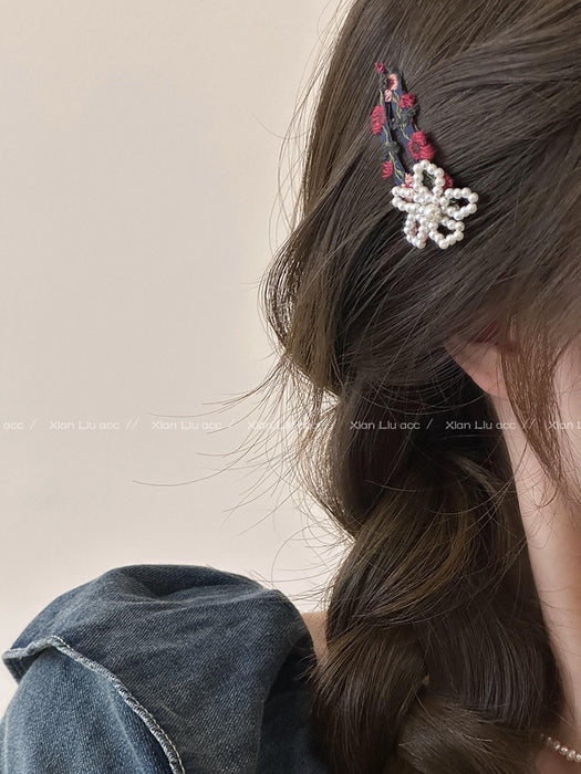 Wholesale Colorful beaded flower hair clip, new high-end headwear, forehead bangs, side clips with broken hair