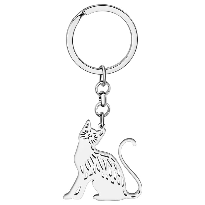 Wholesale Keychain Image Stainless Steel Hollow Cat Pendant Keychain