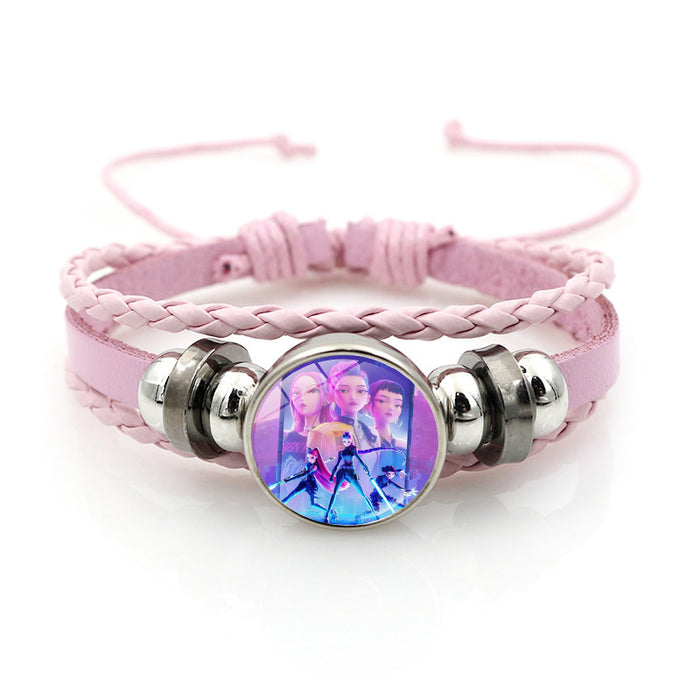 Wholesale Kpop Leather bracelet unisex pink multi-layer braided beaded hand jewelry anime surrounding