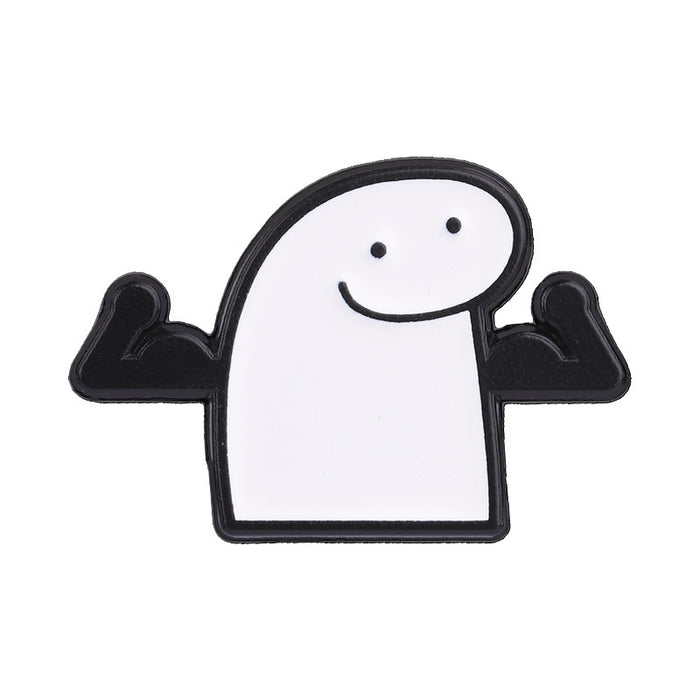 Wholesale Funny Weightlifting Cartoon Enamel Brooch Pin Black White Minimalist Design Fashion Accessory