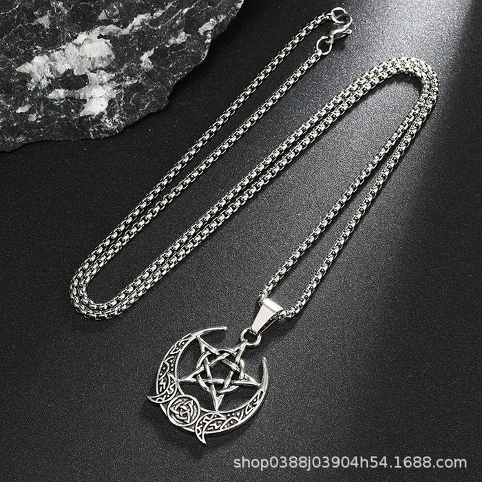 Wholesale Stainless Steel Star Moon Pendant Tarot Card Star Moon Necklace Jewelry for Men