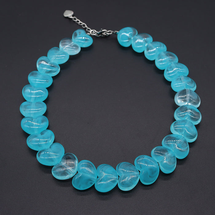 Wholesale Sense Color Beaded Love Cloud Heart Shape Peach Heart Necklace Earrings Blue