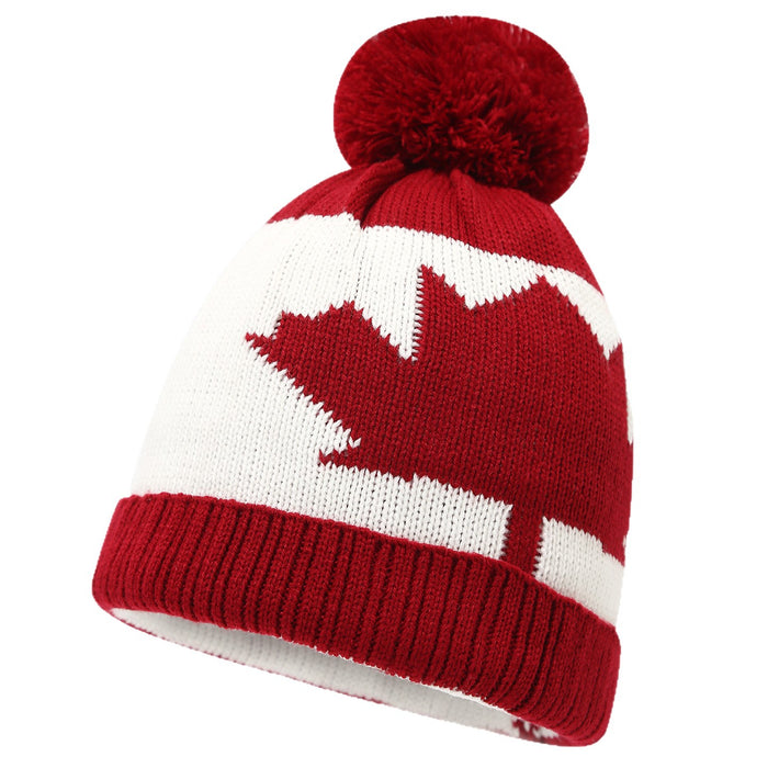 Wholesale Maple Leaf Pattern Unisex Casual Winter Warm Knitted Hat Set