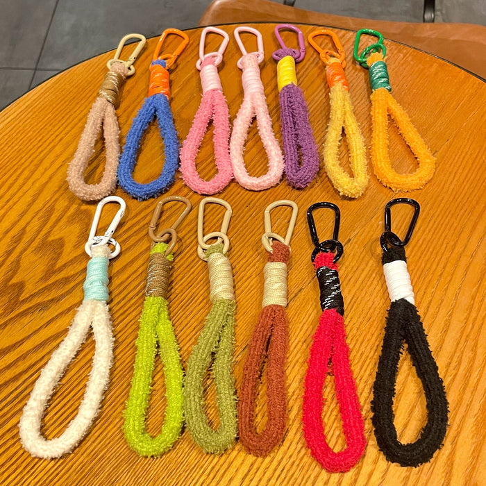 Wholesale Plush Braided Keychain with Colorful Tassel Fashion Phone Strap MOQ≥2