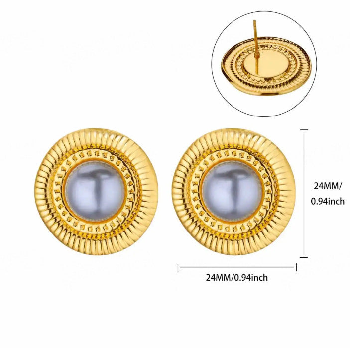 Wholesale Leaf Imitation Pearl Earrings Stainless Steel Gold-Plated Round Geometric Earrings