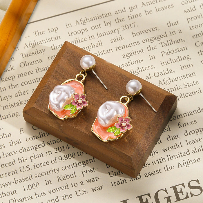 Wholesale Personalized enamel oil painting earrings, colorful earrings, pearl design earrings