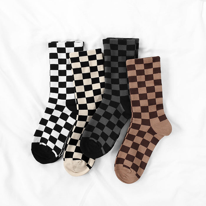 Wholesale New Chessboard Socks, Mid Socks, Trendy Cotton Socks, Socks
