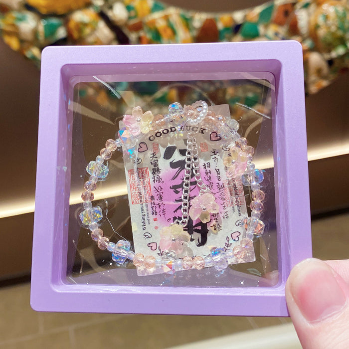 Wholesale Pink Flower Imitation Crystal Bracelet Stylish Gift Jewelry Accessory MOQ≥3
