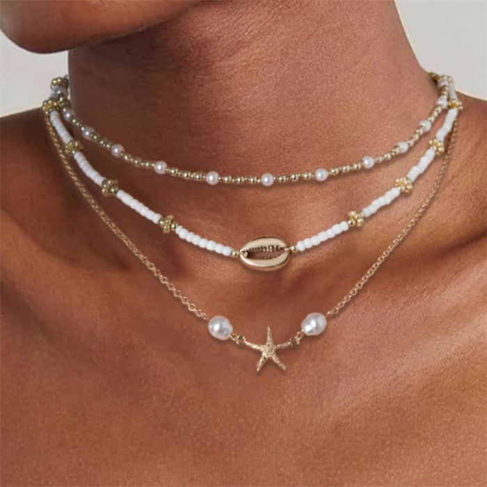 Wholesale New beach shell conch necklace exaggerated starfish pearl splicing necklace