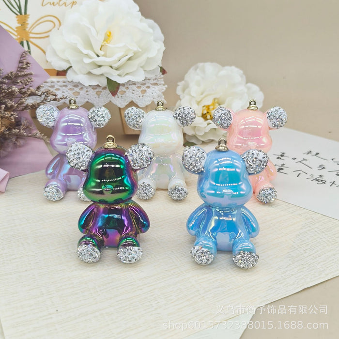 Wholesale Creative electroplating point drill sitting bear keychain pendant cute bag gift hanging cartoon three-dimensional decoration wholesale