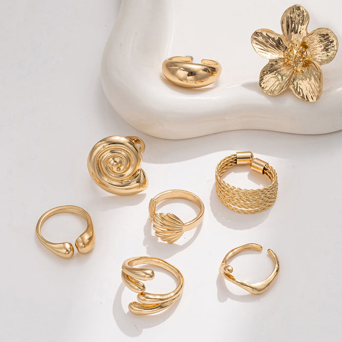 Wholesale Summer Ocean Starfish Ring Set Beach Vacation Style Light Luxury Premium Flower Ring Jewelry