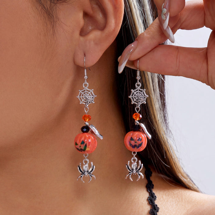 Wholesale Orange Skull Tassel Earrings Party Jewelry Accessory Alloy Electroplated