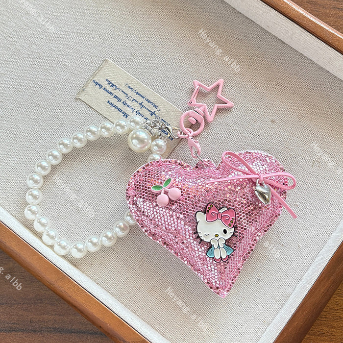 Wholesale Cartoon Cat Pink Heart Pearl Pendant Versatile Bag Accessory Trendy Girl Accessory