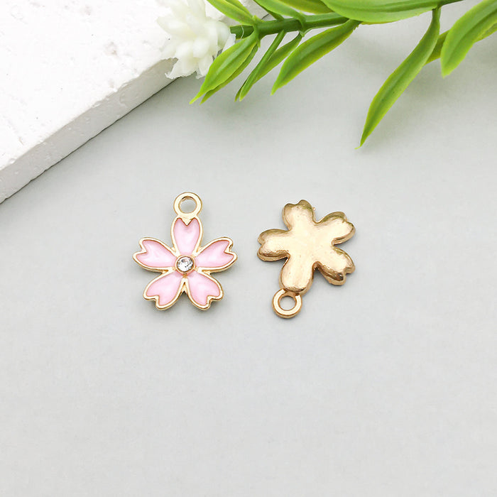 Wholesale Pink oil-sprinkled alloy simulated cherry blossom and  DIY pendant