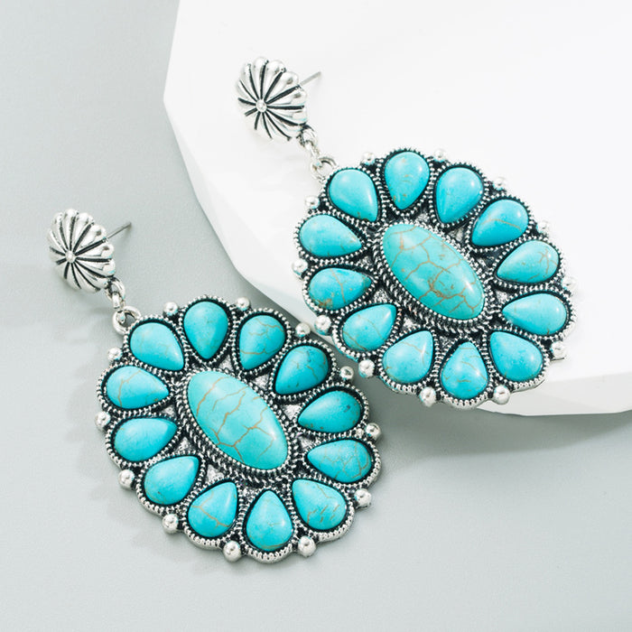 Wholesale Vintage copper-plated statement earrings inlaid with white and turquoise