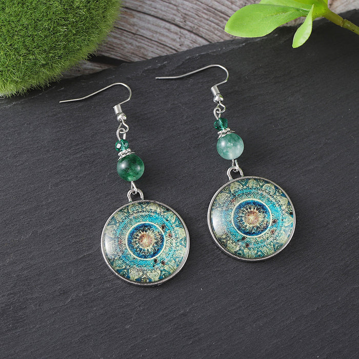 Wholesale Mandala Flower Time Gem Earrings Style Dream Catcher Long Pendant Earrings