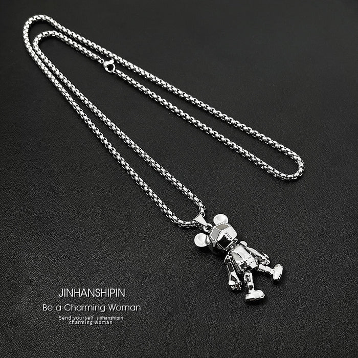 Wholesale Limb Movable Digital Bear Titanium Steel Men's Necklace JDC-NE-JuXing010