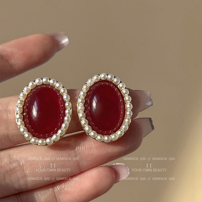 Wholesale wine red Pearl Earrings Without Ear Holes Ear Clip