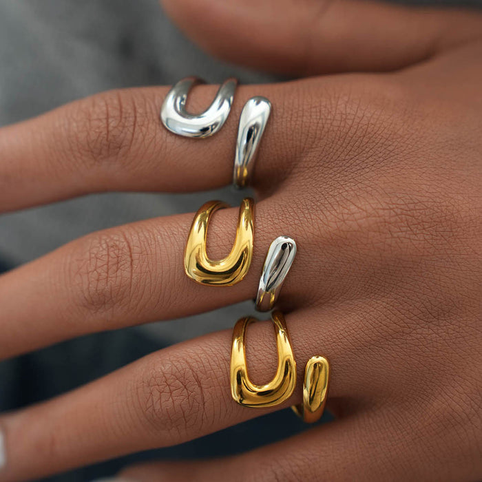 Wholesale Stainless Steel Lines Irregular Open Ring Titanium Steel Ring Jewelry