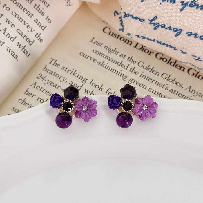Wholesale Vintage temperament flower earrings, high-end, elegant, niche, irregular earrings, crystal personalized earrings