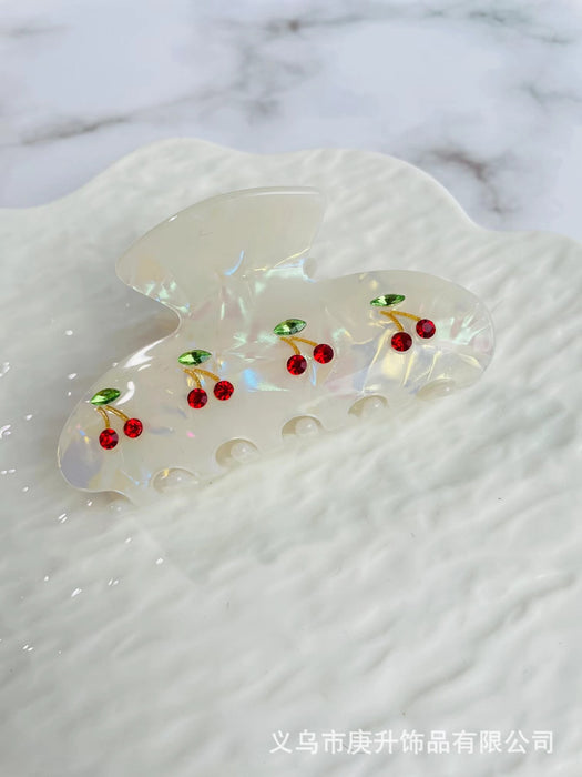 Wholesale Cute Cherry Rhinestone Acetate Hair Clip Grip for Women Daily Hair Accessory