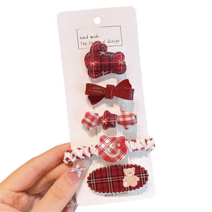 Wholesale Side Hairpin Duckbill Clip Korean Sweet Hairpin Bow Plaid Face Bangs Clip Head Accessories