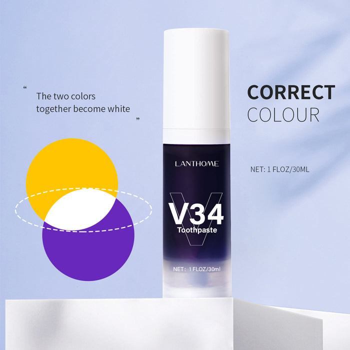 Wholesale V34 Toothpaste for Removing Smoke Stains, Removing Yellow Teeth, Brightening White Teeth, Purple Toothpaste Hair