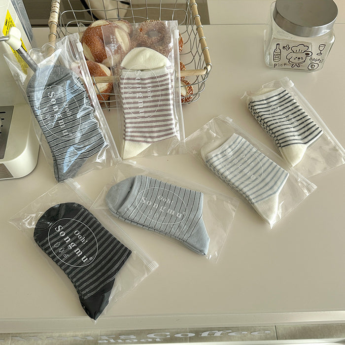 Wholesale Boneless striped socks, mid tube socks, new versatile cotton stacking socks