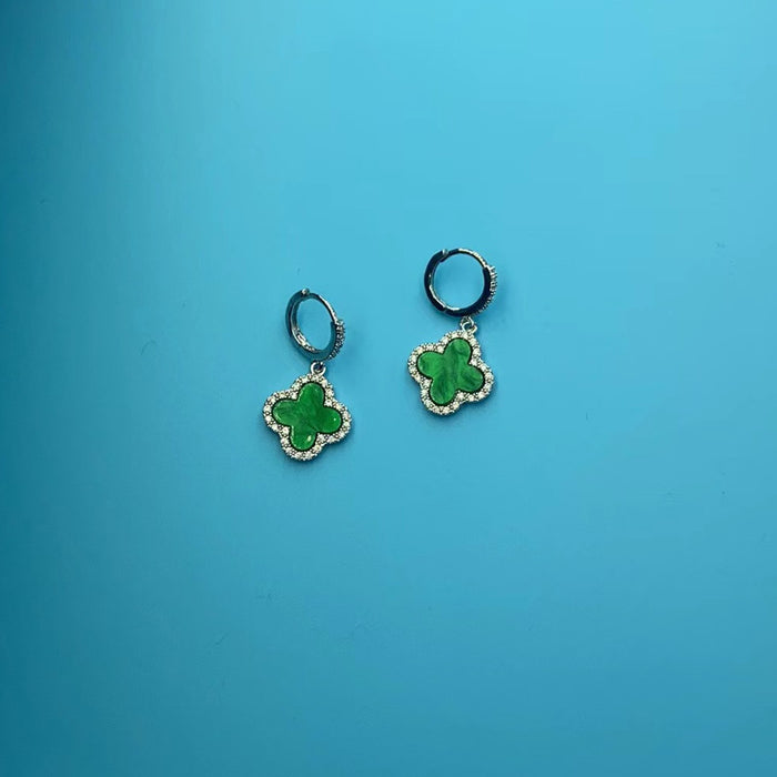 Wholesale Four leaf clover earrings, women's high-end classic earrings, copper gold-plated light luxury sparkling diamond zircon earrings