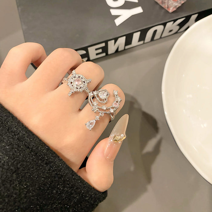 Wholesale Super Fairy Pink Diamond Tassel Ring Versatile Fashion Micro Inlaid Zircon Ring