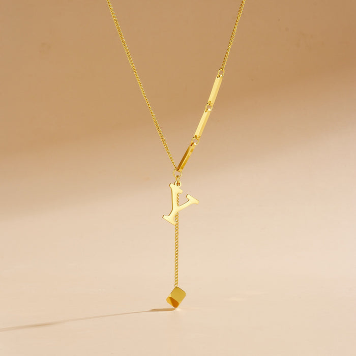 Wholesale Stainless Steel Necklace with Long  Block-Letter Tassel Pendant