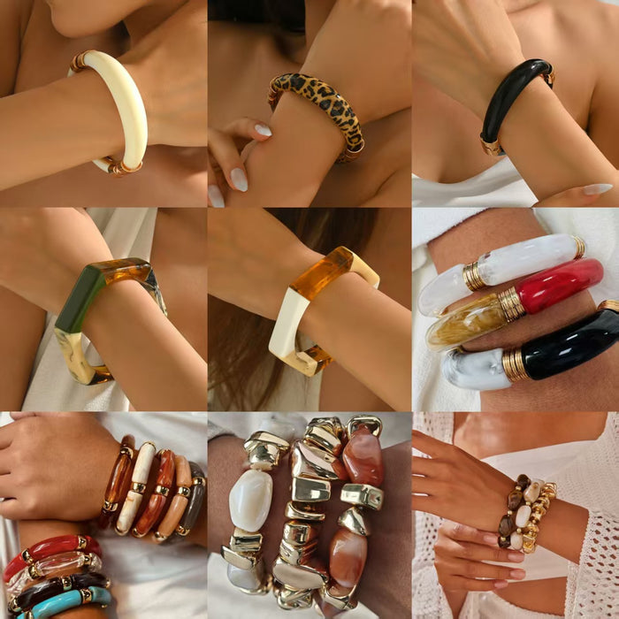 Wholesale Resin Retro Color-Contrast Beaded Bracelet Handmade Woven Stackable Jewelry Accessory MOQ≥2