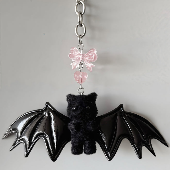 Wholesale Sweet Cool Bear Wings Bat Design Keychain Bag Charm Wool Pendant For Bags And Phones Resale Party Accessory