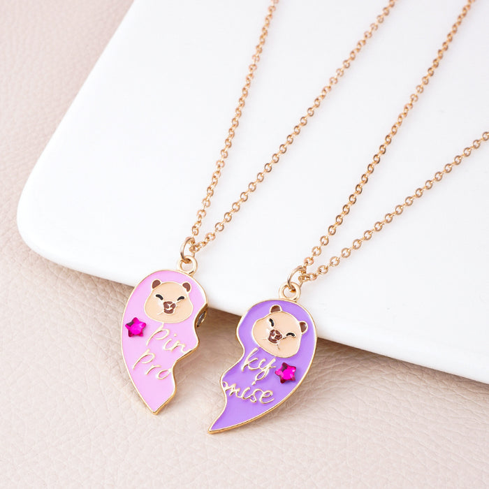 Wholesale New Cute Cartoon Animation Necklace Alloy Drip Oil Love Splicing Magnetic Pendant Accessories