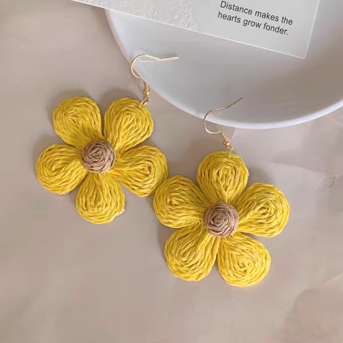 Wholesale Handmade sunflower earrings with exaggerated personality, large flower earrings, niche design, ear hooks