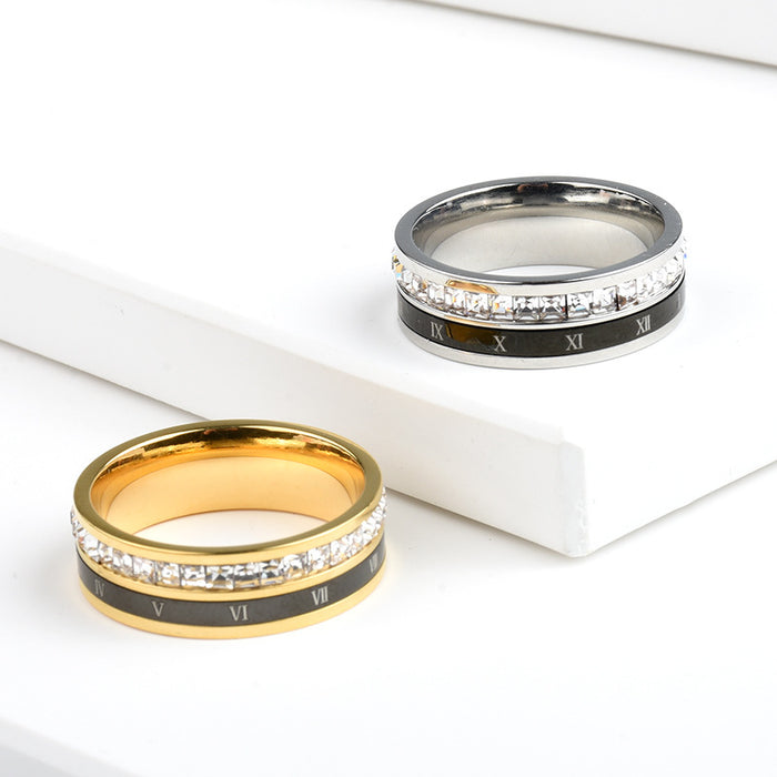 Wholesale Personalized stainless steel rotatable single row square diamond temperament food ring