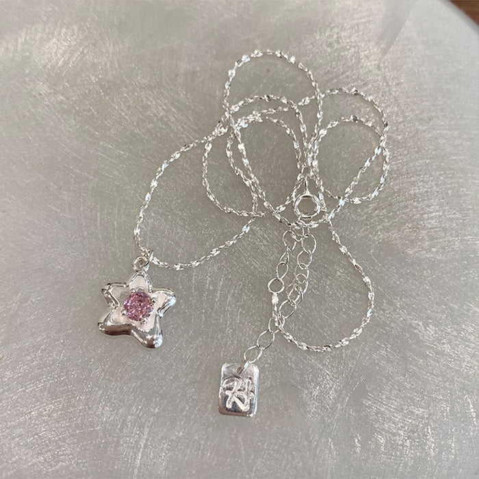 Wholesale Pure silver gemstone versatile necklace, geometric ellipse, high-end niche collarbone chain