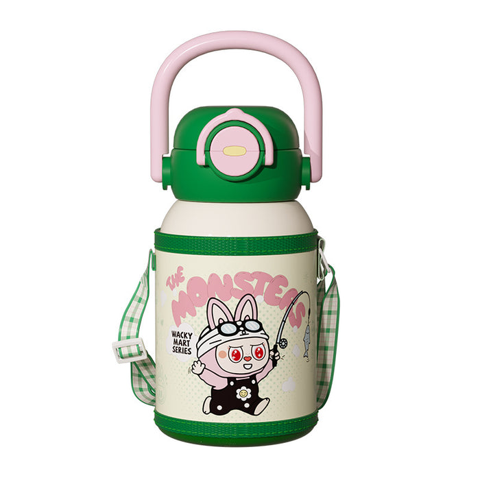 Wholesale New 316 Stainless Steel Cartoon Children' s Thermos Cup with Double Drinking Straw,  Cute Student Portable Cup with Handle