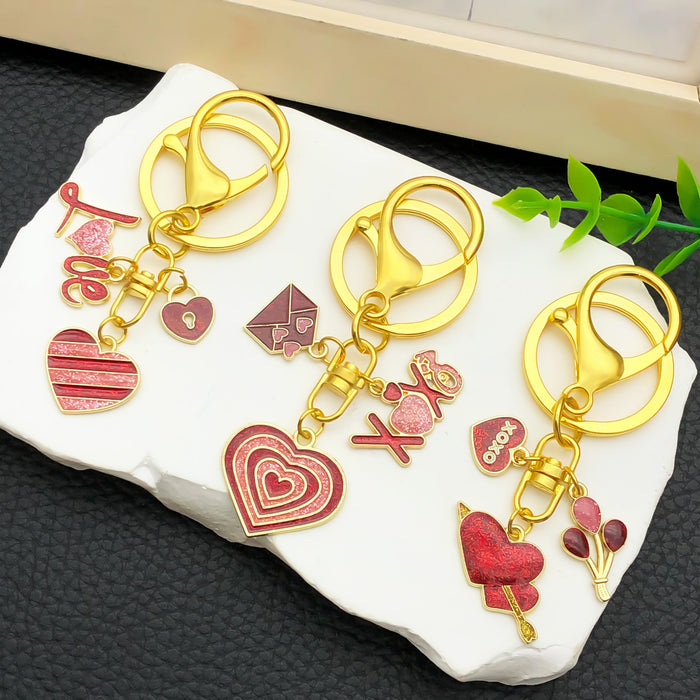 Wholesale Valentine' s Day Oil-Drip Alloy LOVE Heart Candy Rose Metal Keychain