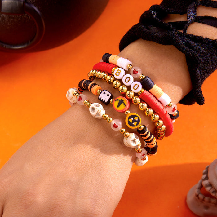 Wholesale  Bracelet Polymer Clay Pumpkin Skull Elastic Bracelet Holiday Party Gift Set