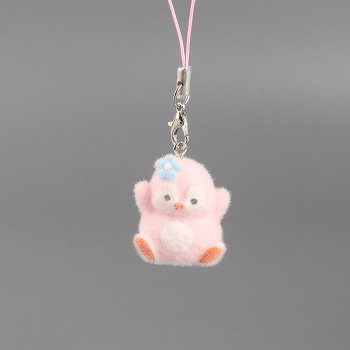 Wholesale Cartoon flocked 3D resin penguin keychain bag charm