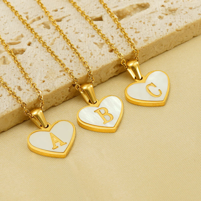 Wholesale 26-letter English letter element heart-shaped stainless steel necklace