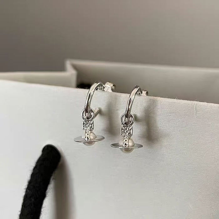 Wholesale Fashion Saturn Small Pearl Hoop Earrings