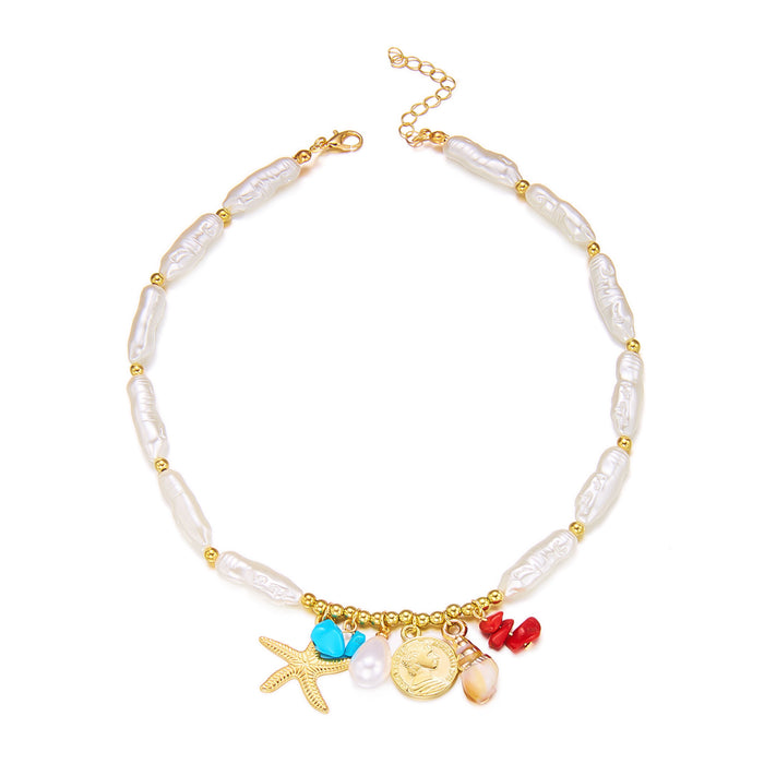 Wholesale Alloy Ocean Shell Pearl Layering Necklace with Conch Pendant