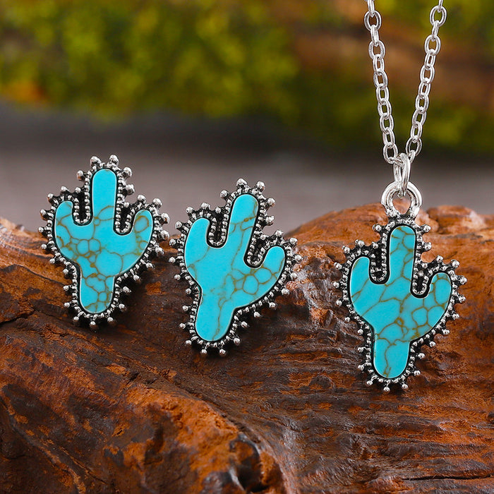 Wholesale Cactus Star Bull Head Heart Turquoise Earrings Necklace Set Simple Color Alloy Jewelry