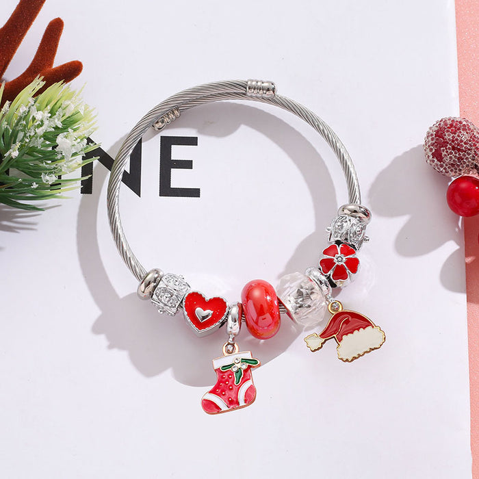 Wholesale Stainless Steel Christmas Bracelet with Tree Snowflake Pendant MOQ≥2