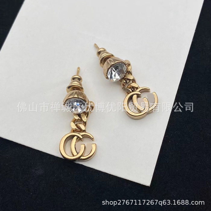 Wholesale Letter chain inlaid rhinestone tassel earrings