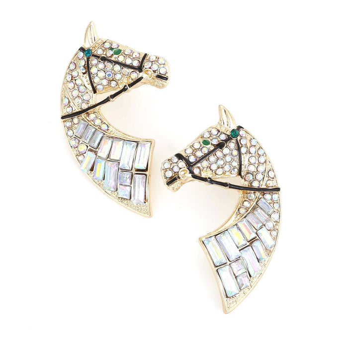 Wholesale horse head rhinestone stud earrings creative alloy exaggerated temperament earrings