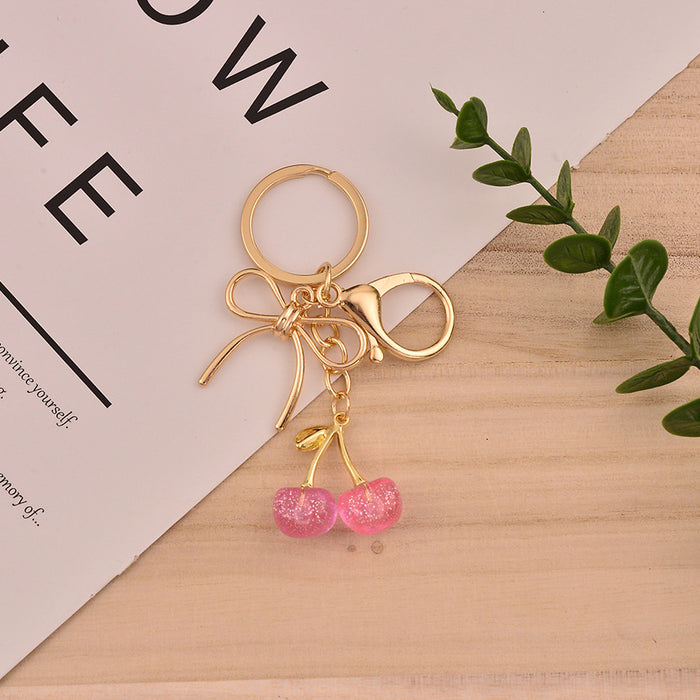 Wholesale Trendy Cherry Fruit Keychain Bag Pendant Alloy Electroplating Gift MOQ≥2